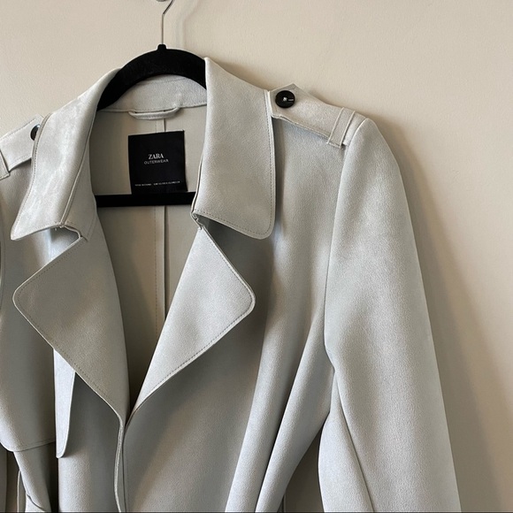 Zara-Faux Suede Trench Midi Length Coat - Picture 7 of 14